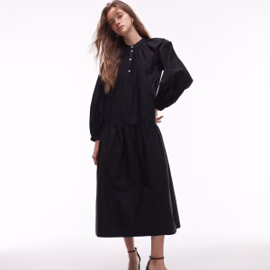 ARKET smock maxi dress with puff sleeves in black