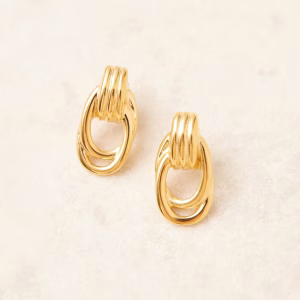 ASOS DESIGN waterproof stainless steel stud earrings with door-knocker design in gold tone