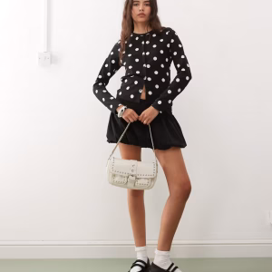 COLLUSION fitted cardigan in polka dot print
