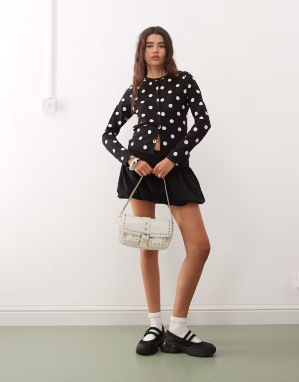 COLLUSION fitted cardigan in polka dot print