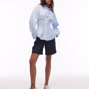 ASOS DESIGN shirred waist shirt in blue