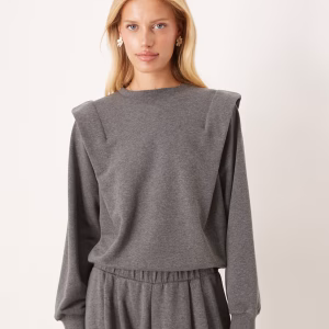 ASOS DESIGN pleated bold shoulders sweatshirt in dark gray