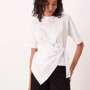 ASOS DESIGN cinched side tee with draping detail in white
