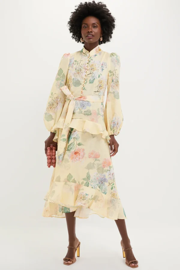 Zimmermann Lemon Hydrangea Illuminate Peplum Midi Dress