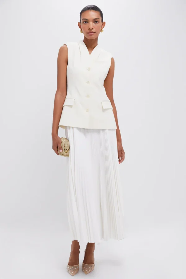 SIMKHAI White Georgina Sleeveless Vest Midi Dress