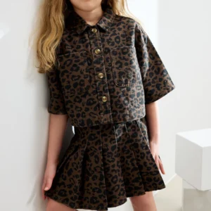 Animal Print Shirt and Pleated Skirt Set