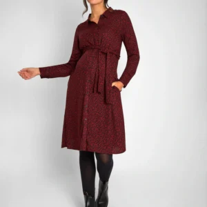 JoJo Maman Bébé Burgundy Red Animal Print Shirt Maternity Dress With Tie