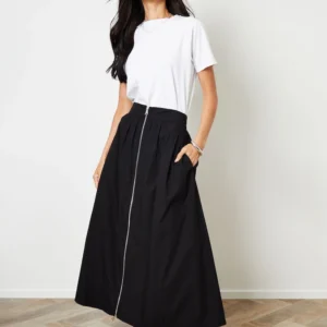 Threadbare Black Cotton Poplin Zip-Up Skirt