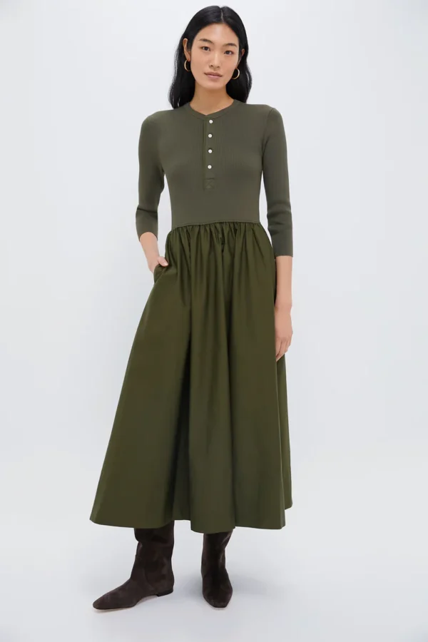 Polo Ralph Lauren Canopy Olive Henley Long Sleeve Day Dress