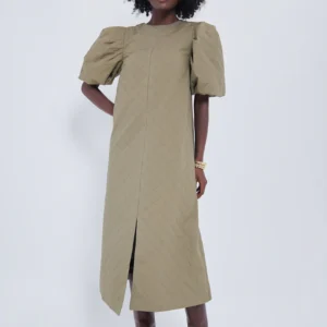 Hyacinth House Olive Quilted Fowler Midi Dress