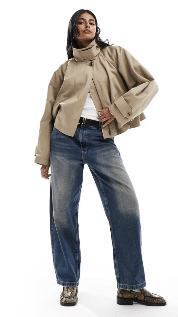 ASOS DESIGN cropped cape detail trench coat in rye
