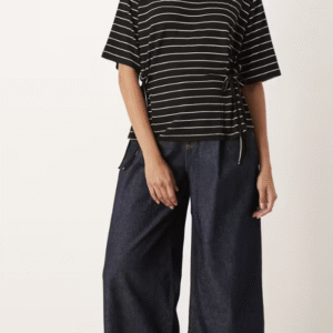 ASOS DESIGN striped short sleeve cinched tie side detail T-shirt in black