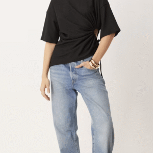 ASOS DESIGN textured cut out detail T-shirt in black