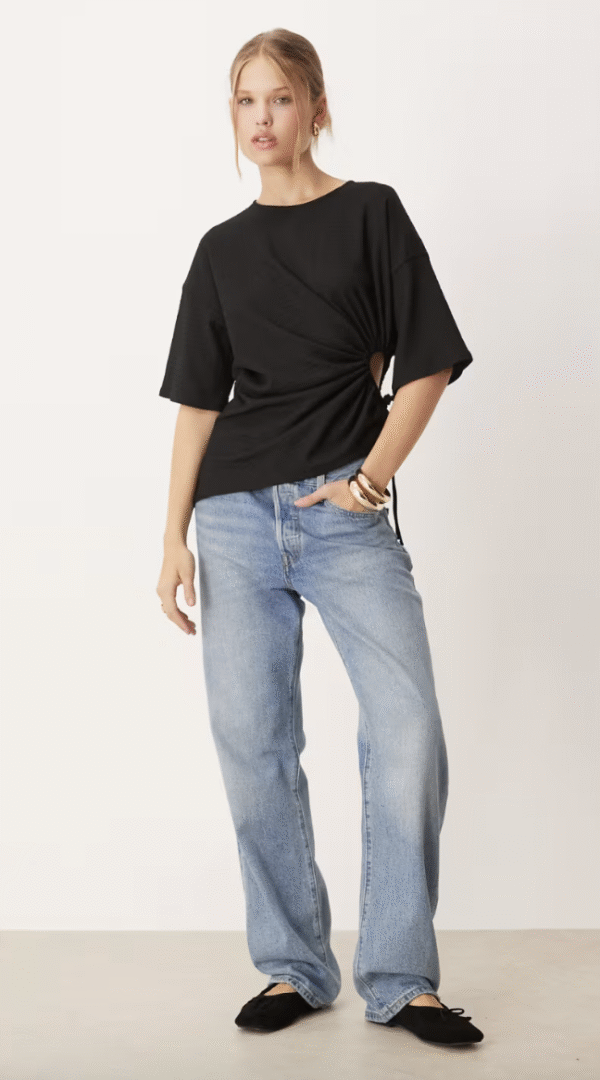 ASOS DESIGN textured cut out detail T-shirt in black