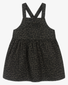 NAME IT Girls Grey Cotton Leopard Print Pinafore Dress