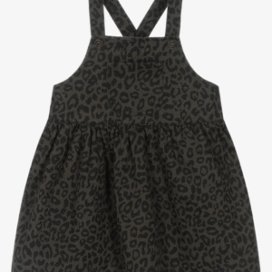 NAME IT Girls Grey Cotton Leopard Print Pinafore Dress