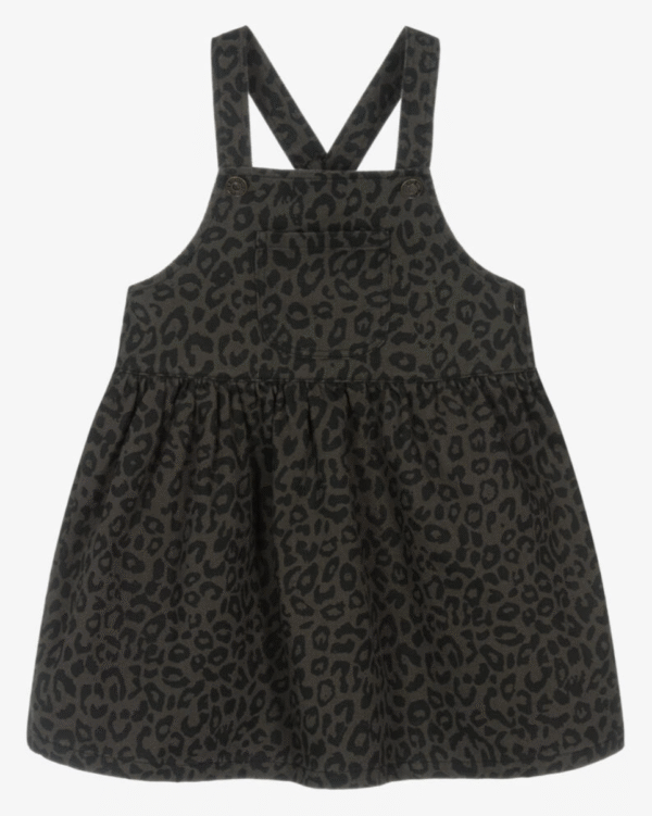 NAME IT Girls Grey Cotton Leopard Print Pinafore Dress