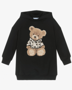 Mayoral Girls Black Cotton Teddy Bear Hoodie Dress