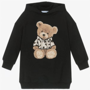Mayoral Girls Black Cotton Teddy Bear Hoodie Dress