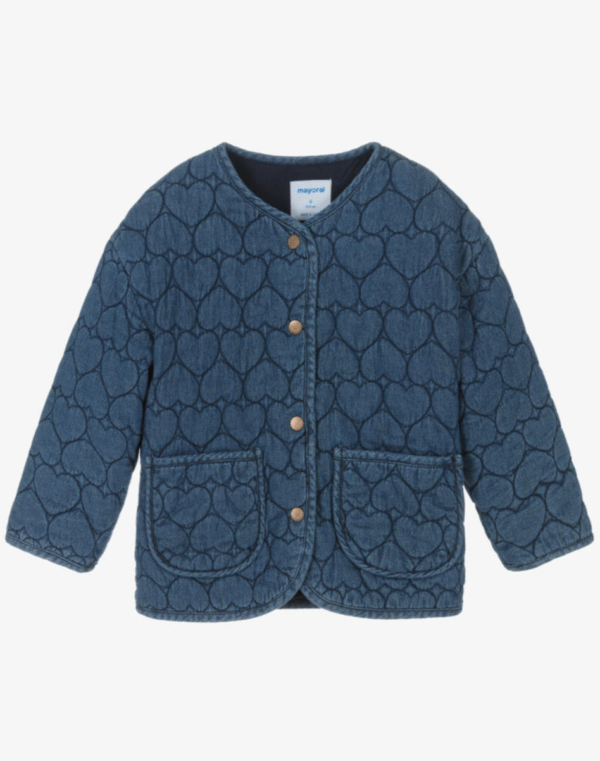 Mayoral Girls Blue Quilted Denim Heart Jacket