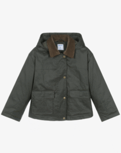 Mayoral Girls Dark Green Waxed Cotton Coat with Corduroy Collar