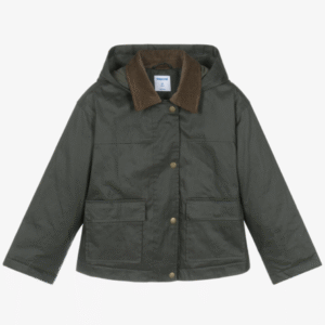 Mayoral Girls Dark Green Waxed Cotton Coat with Corduroy Collar