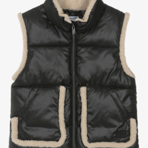 Mayoral Girls Black Padded Gilet with Sherpa Fleece Trim