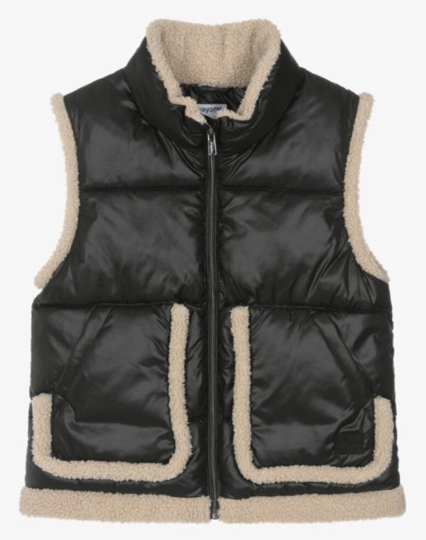 Mayoral Girls Black Padded Gilet with Sherpa Fleece Trim