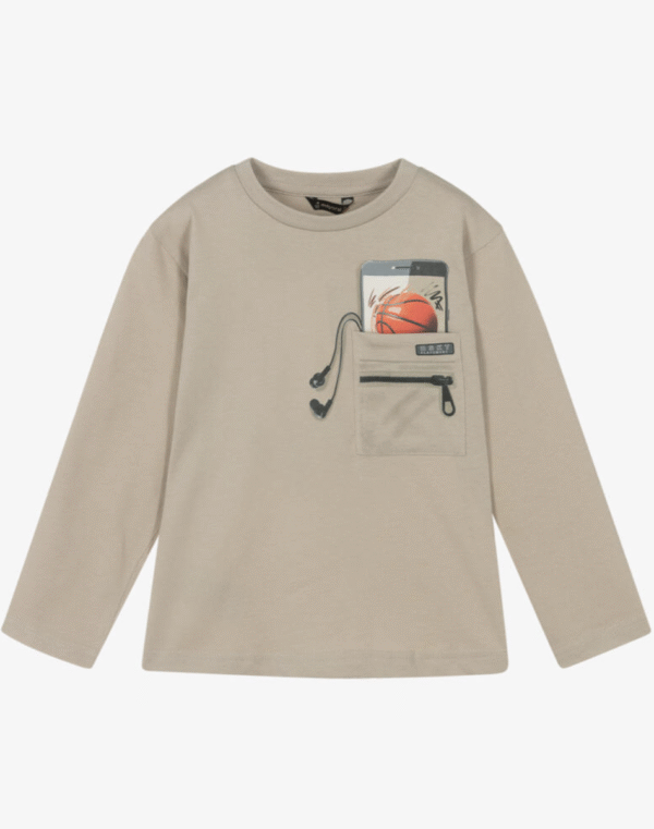 Mayoral Boys Beige Cotton Jersey Pocket Top