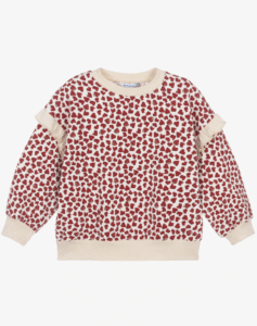 Mayoral Girls Beige & Red Heart Print Cotton Sweatshirt
