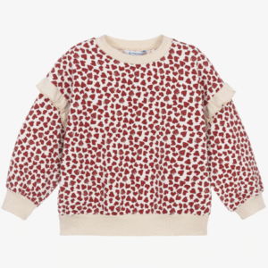 Mayoral Girls Beige & Red Heart Print Cotton Sweatshirt