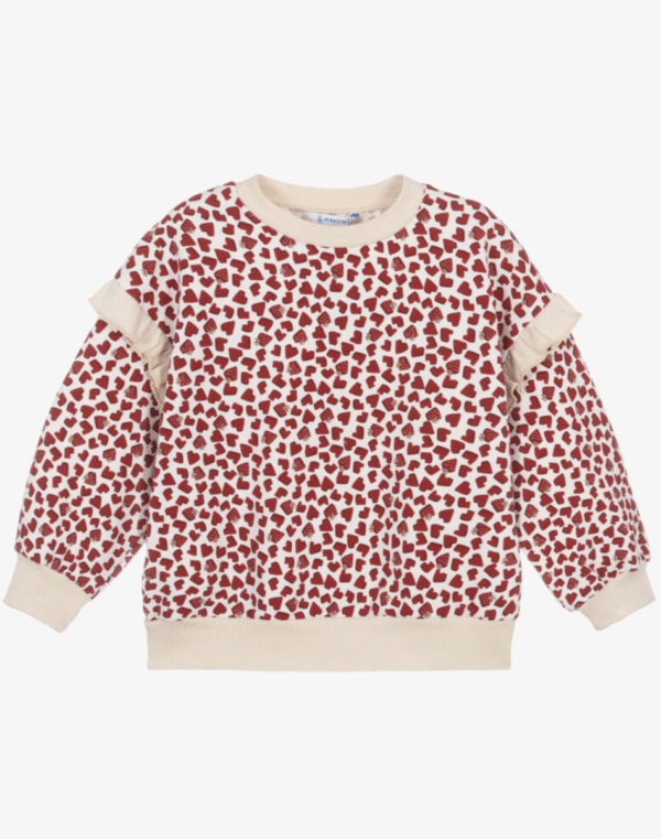 Mayoral Girls Beige & Red Heart Print Cotton Sweatshirt