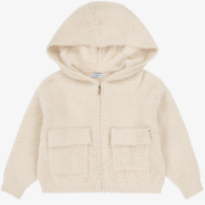 Mayoral Girls Ivory Fluffy Knit Hooded Zip-Up Top