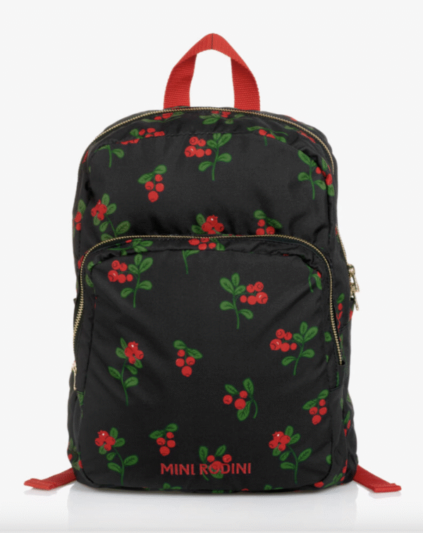 Mini Rodini Girls Black Canvas Berry Print Backpack