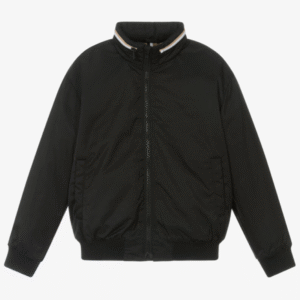 BOSS Boys Black Padded Jacket with Fold-Away Hood