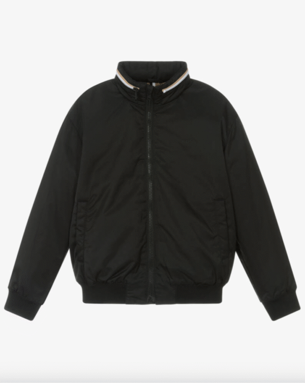 BOSS Boys Black Padded Jacket with Fold-Away Hood