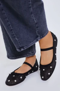 Loeffler Randall Black Mesh with Clear Rhinestones Leonie Flats