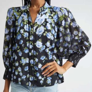 Alice + Olivia Cora Floral Voluminous Sleeve Shirt