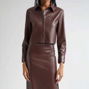 Alice + Olivia Leon Crop Faux Leather Button-Up Shirt