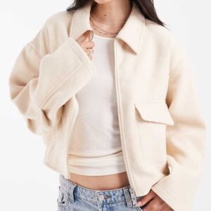 ASOS DESIGN clean formal bomber jacket in buttermilk