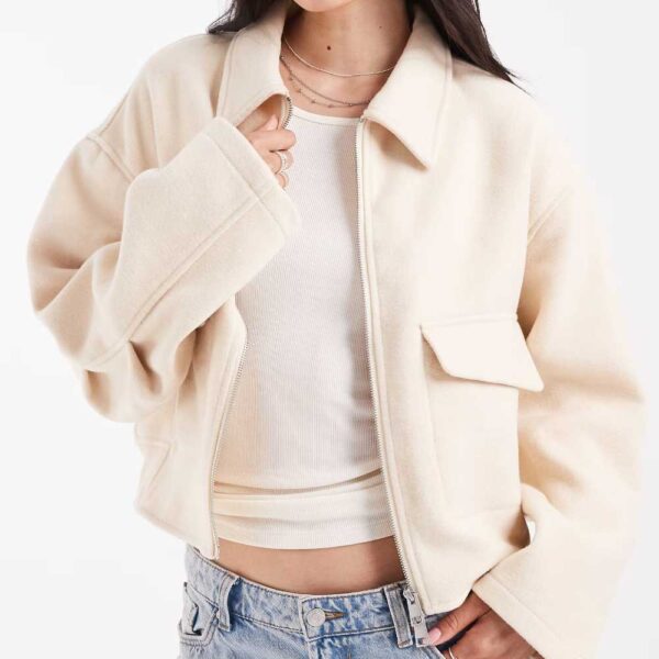 ASOS DESIGN clean formal bomber jacket in buttermilk