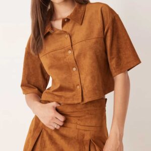 ASOS DESIGN faux suede boxy short sleeve shirt