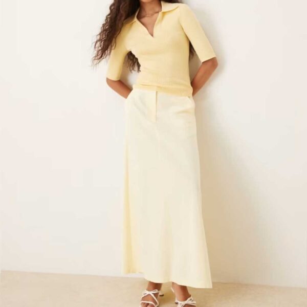 ASOS DESIGN linen blend tailored maxi skirt in buttermilk