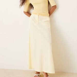 ASOS DESIGN linen blend tailored maxi skirt in buttermilk