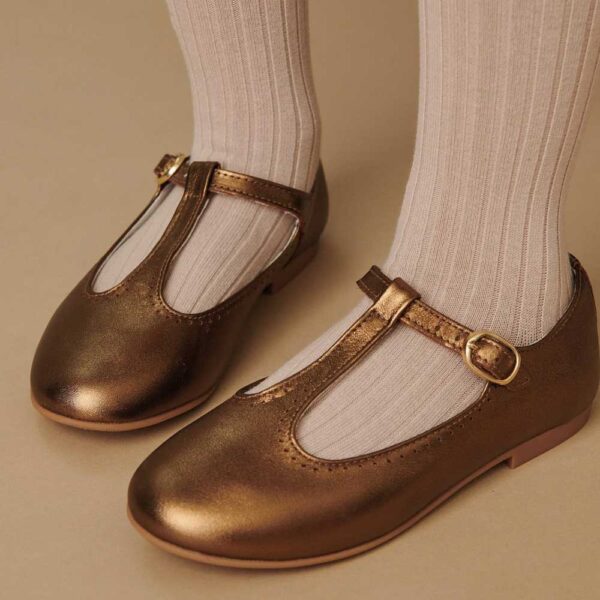 Bronze Leather Girl T-Bar Shoes