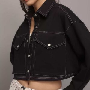 By Anthropologie Ponte Topstitch Cropped Jacket