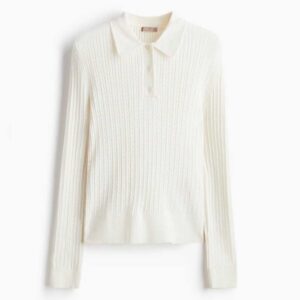 Cable-knit polo shirt Cream