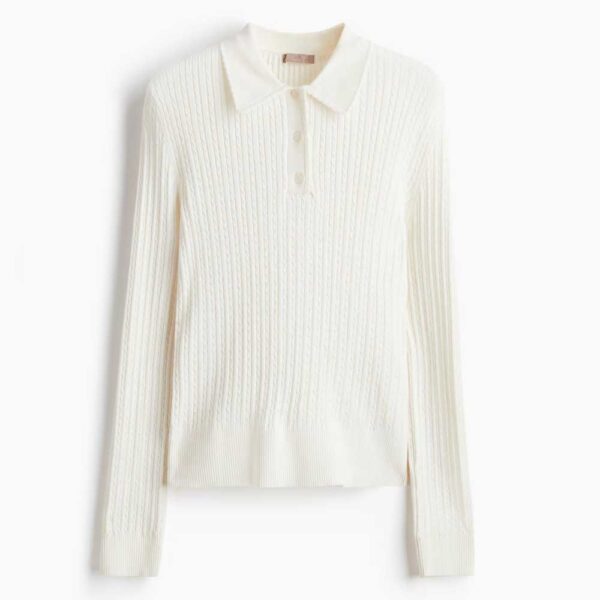 Cable-knit polo shirt Cream