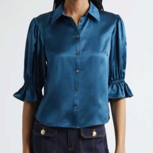 Cinq à Sept Fiona Ruffle Cuff Silk Button-Up Shirt