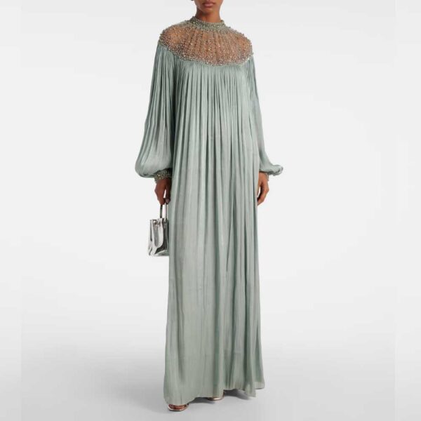 Costarellos Ellima embellished plissé georgette gown